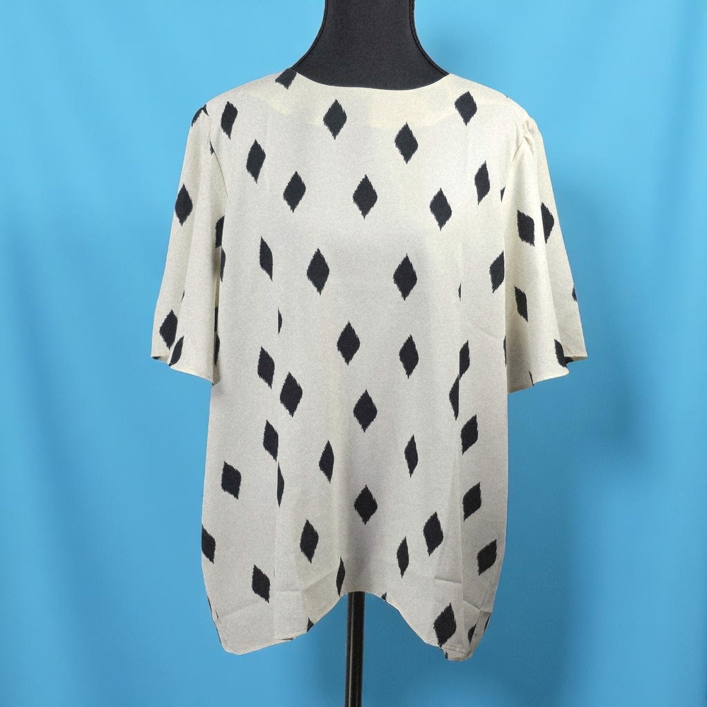 Ann Taylor Blouse Woman Extra Large Diamond Print Short Sleeve Top‎ Lightweight